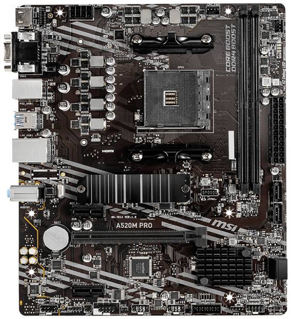 MSI A520M PRO Carte mère Socket (PC) AMD AM4 Facteur de forme (détails) Micro-ATX Chipset de la carte mère AMD® A520