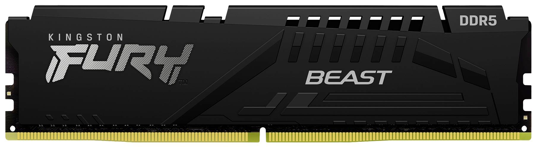 Module de mémoire vive DDR5 'Kingston Fury Beast', noir avec inscription grise, adapté aux ordinateurs de jeux et aux applications hautes performances.