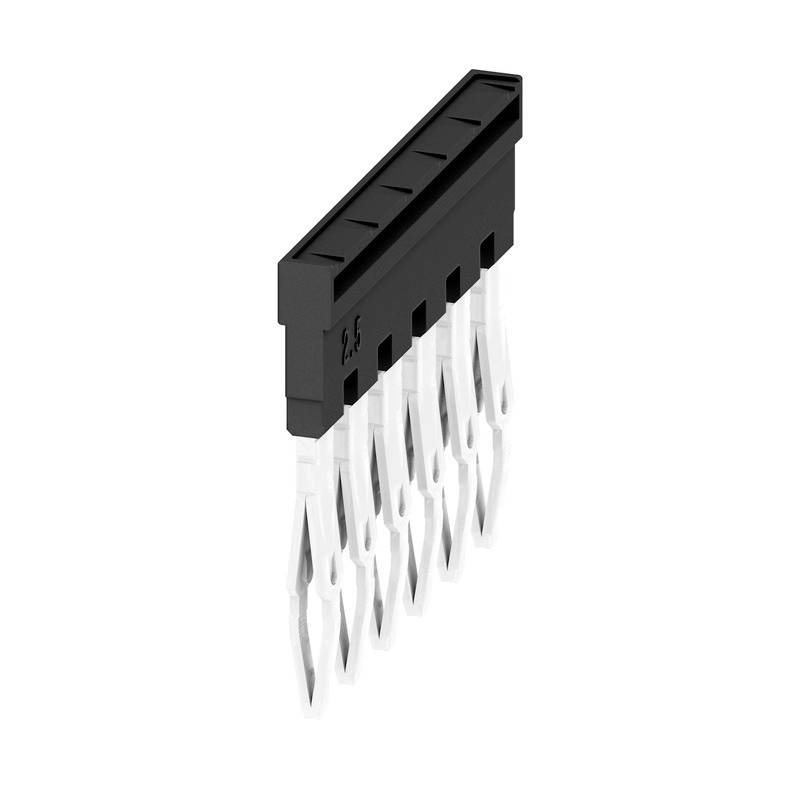 'Connecteur noir en plastique avec huit broches argentées pour connexions électroniques, présenté de côté.'