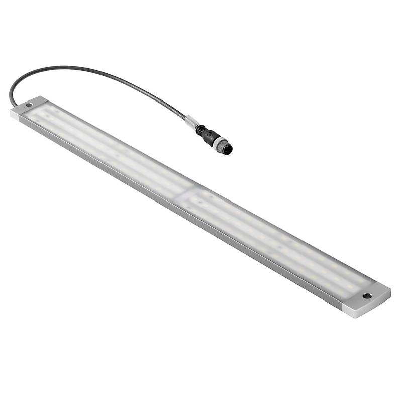 Un éclairage LED plat et allongé avec un câble de connexion, adapté aux applications d'éclairage industrielles ou commerciales.