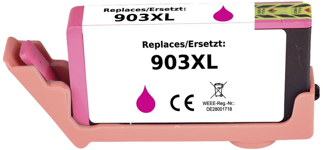 Cartouche d'encre portant l'inscription 'Replaces/Ersetzt 903XL', marquage CE et autres identifications.