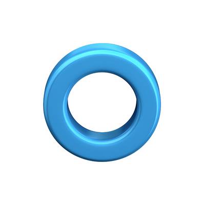 Une forme de donut bleu tridimensionnelle avec une ouverture centrale sur un fond blanc.