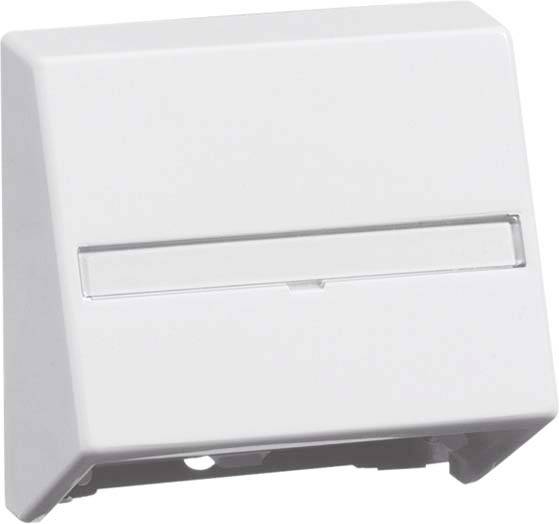 Couvercle blanc rectangulaire avec une fine ligne horizontale au milieu. Il ressemble à un cache pour une prise électrique.