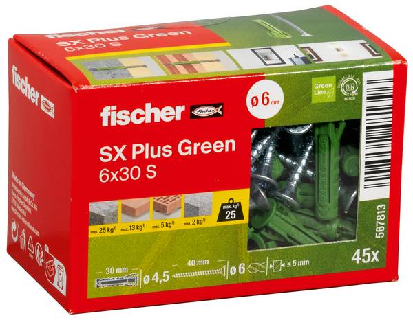 Fischer 567813 SX Plus Green Cheville à expansion 30 mm 6 mm 45 pc(s)