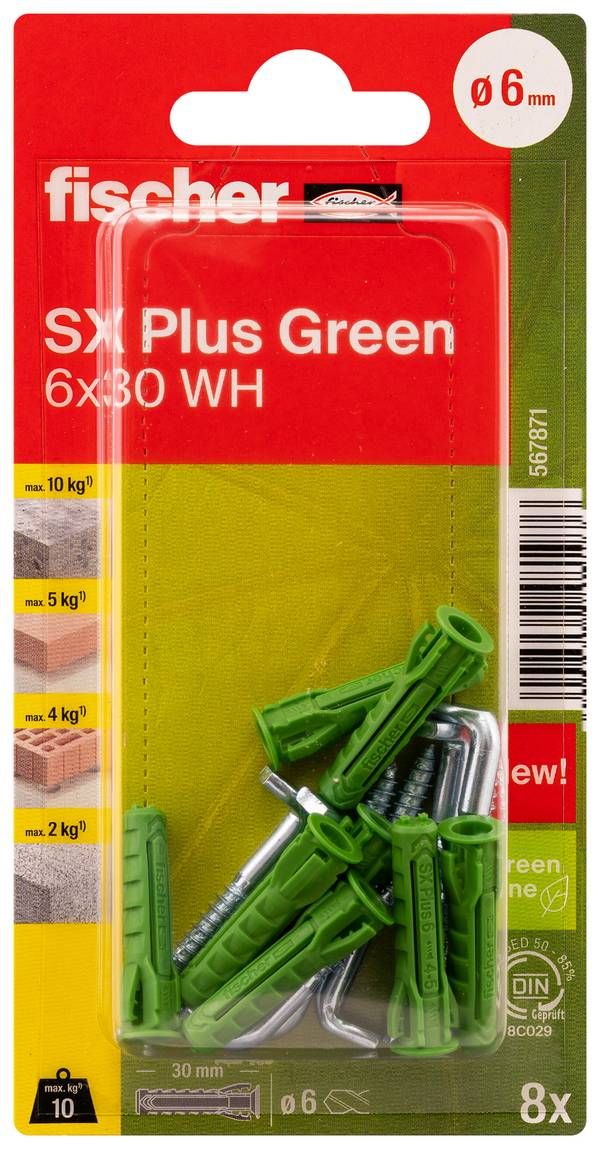 Fischer 567871 SX Plus Green Cheville à expansion 30 mm 6 mm 8 pc(s)