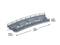 Pont en plastique gris avec garde-corps, long de 18 cm, haut de 6,5 cm et large de 2,5 cm.