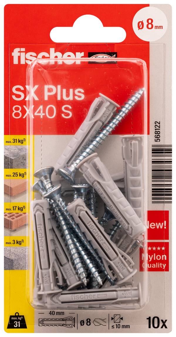 Fischer 568122 SX Plus Cheville à expansion 40 mm 8 mm 10 pc(s)