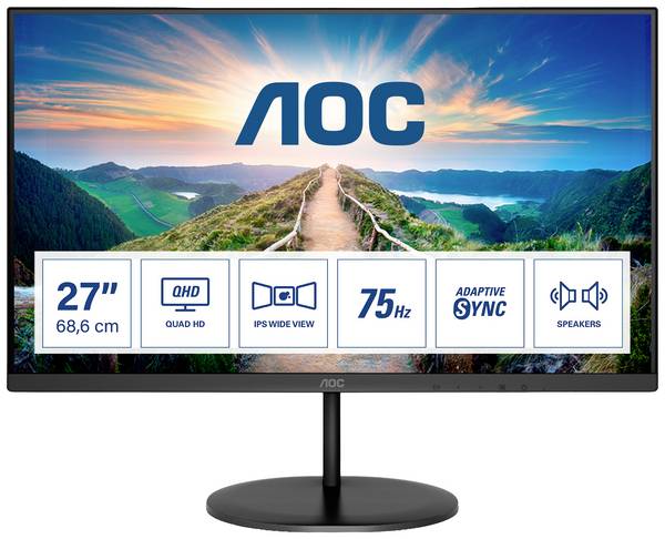 Moniteur LED AOC Q27V4EA  CEE F (A - G) 68.6 cm 27 pouces  2560 x 1440 pixels 16:9 4 ms HDMI™, DisplayPort, casque (jack 3,5 mm) IPS LCD