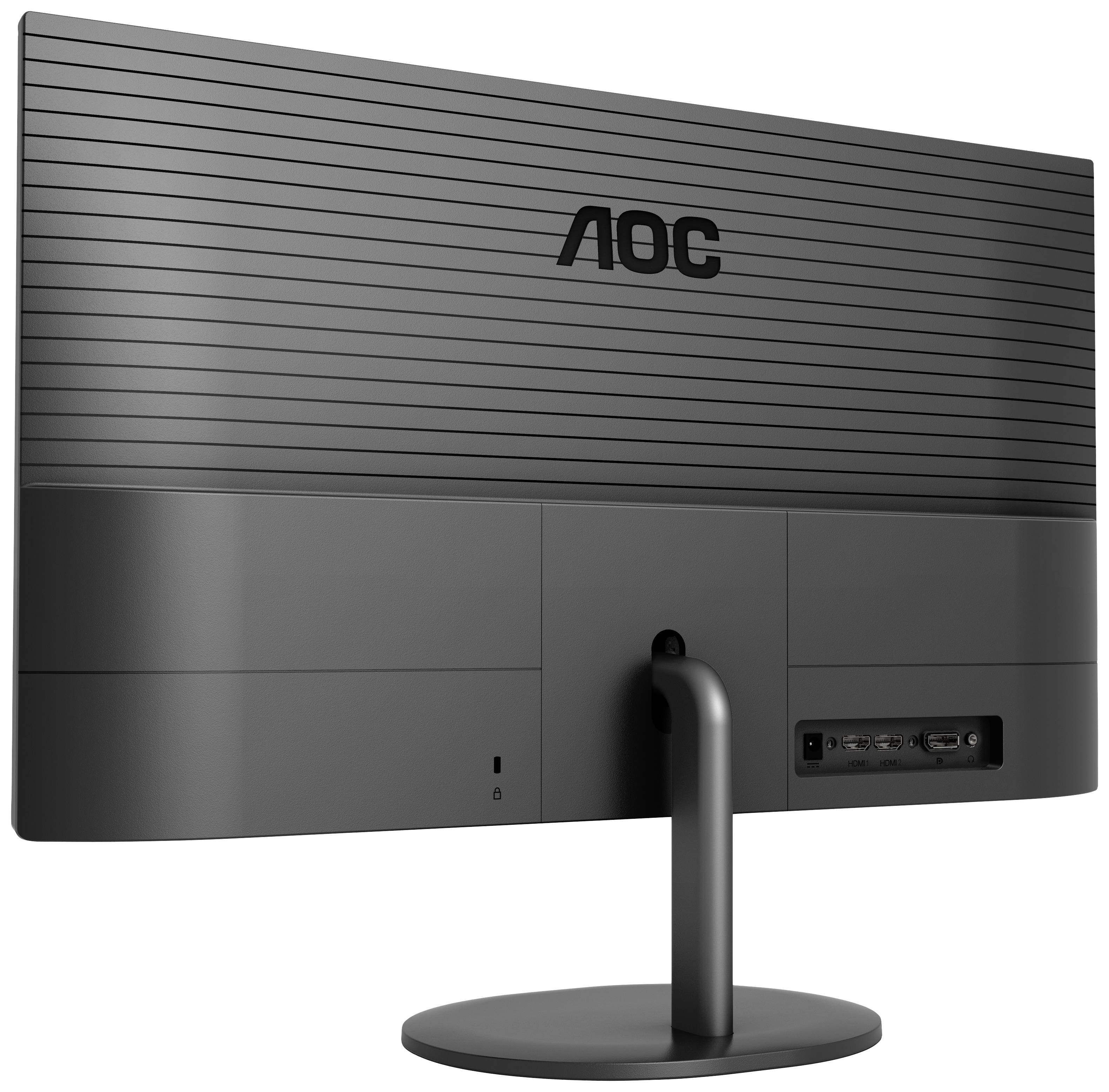 Voici l'arrière d'un moniteur AOC avec des connexions électriques et vidéo montrant différentes possibilités de raccordement.