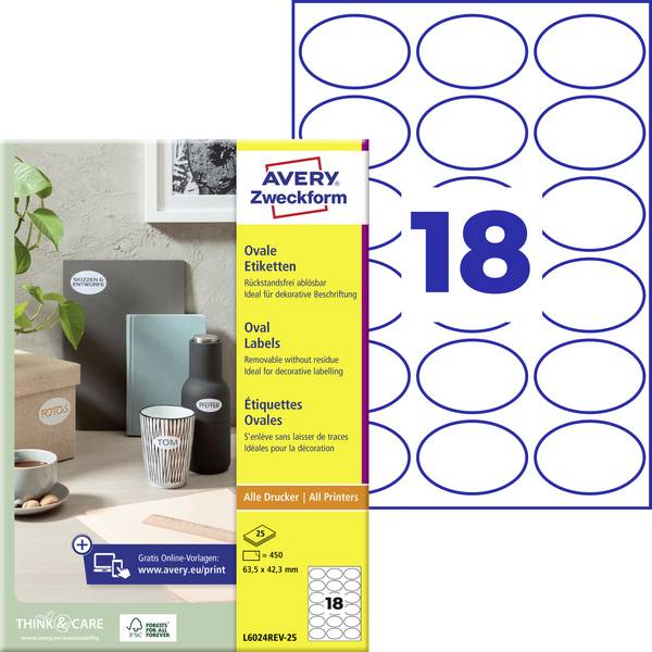 Avery-Zweckform L6024REV-25  63.5 x 42.3 mm papier blanc 450 pc(s) décollable Etiquette universelles laser