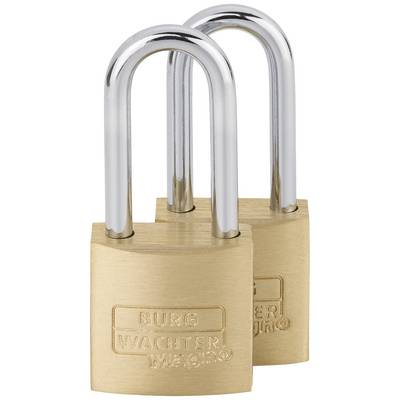 Deux cadenas identiques en laiton avec des arceaux en argent, de la marque 'Burg Wächter', disposés verticalement.