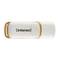 Une clé USB de la marque 'Intenso' en blanc avec des touches brunes.
