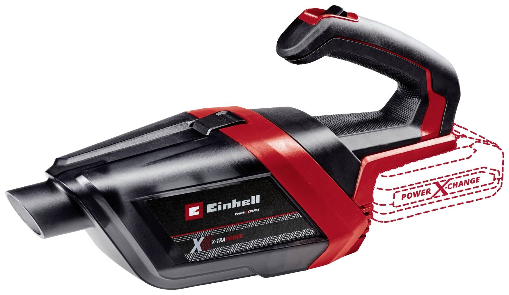Aspirateur à main sans fil, noir et rouge, avec poignée ergonomique. Adapté à divers travaux de nettoyage. Nom de marque visible.