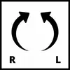 Deux flèches dans des directions opposées, avec un 'R' à gauche et un 'L' à droite, symbolisent un mouvement ou une rotation.
