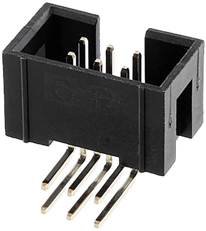 Un connecteur électrique noir rectangulaire avec six broches verticales.