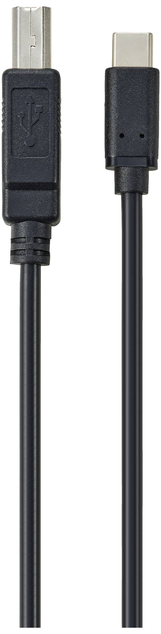 Un câble noir avec des connecteurs USB-A et USB-C.