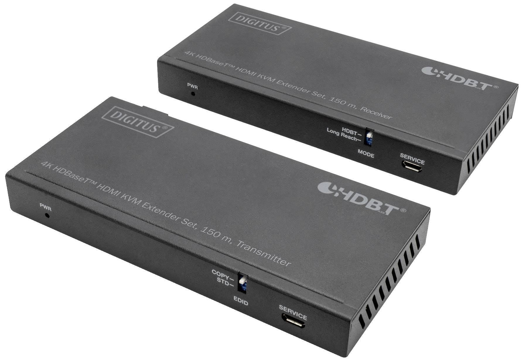 Ensemble d'extendeur HDMI 4K composé d'un transmetteur et d'un récepteur, adapté à la transmission de signaux HDMI sur de longues distances.