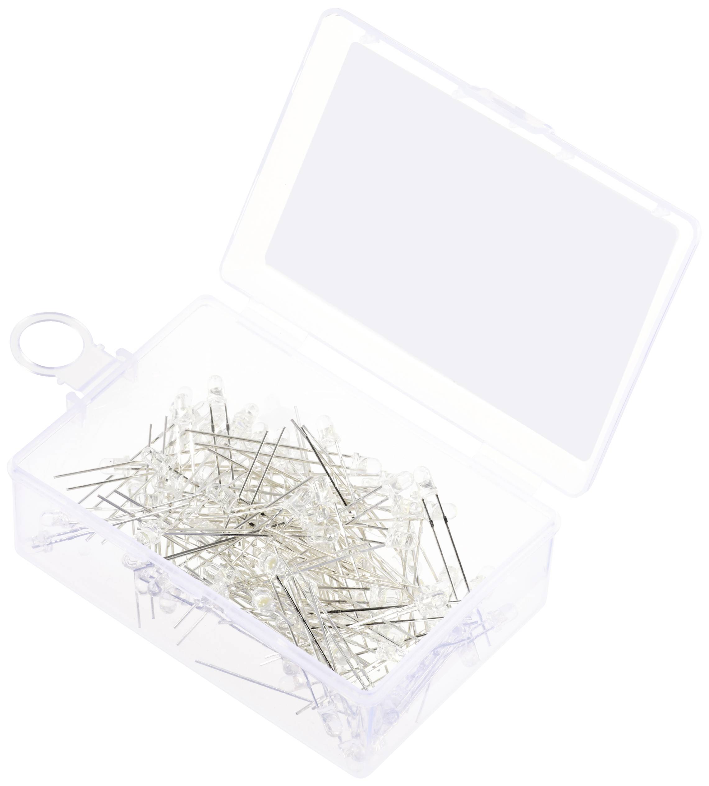 Une boîte en plastique transparente au couvercle ouvert, remplie de nombreuses épingles argentées.