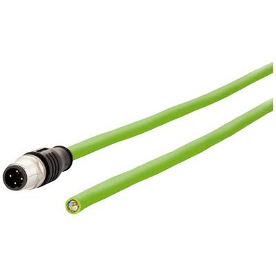 Câble électrique vert avec une fiche ronde noire à une extrémité et des conducteurs nus à l'autre extrémité, adapté aux applications industrielles.