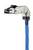 Un module de connecteur RJ45 coudé sur un câble réseau bleu.