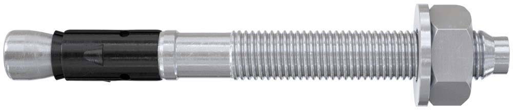 Boulon d'ancrage métallique avec un cylindre rainuré et un écrou hexagonal, adapté pour les fixations dans le domaine de la construction.