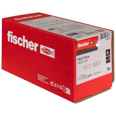 Boîte de quincaillerie Red Fischer portant l'étiquette « FAZ II Plus 16/25 HCR », avec les détails du produit et « 10x » sur le devant.