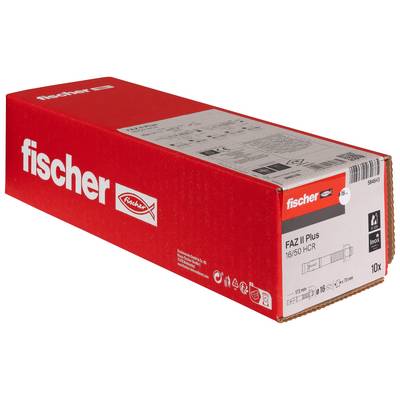 Boîte rouge Fischer de chevilles Fischer FAZ II Plus 16/50 HCR, étiquetée 10x sur le devant.