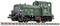 Un modèle vert d'une locomotive diesel est posé sur des rails. Elle porte l'inscription '2060.08' et présente des détails et des lumières caractéristiques.