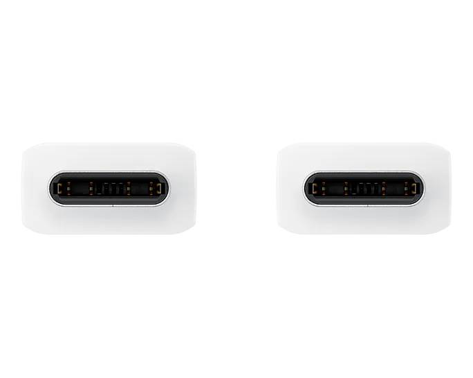 Deux ports USB-C sur un fond blanc. Chaque port présente la forme oblongue caractéristique et le contact de connexion ouvert.