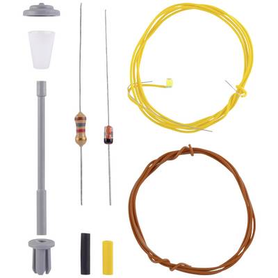 L'image montre des composants électroniques tels que des résistances, des câbles et des pièces en plastique. Principalement utilisés pour des projets électroniques DIY.