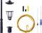 Pièces détachées d'un kit de construction de lampadaire miniature, comprenant un poteau de lampadaire, un abat-jour, des fils et des résistances.