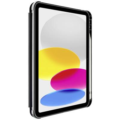 Tablette aux coins arrondis, avec un cadre noir et quatre cercles colorés (jaune, rose, bleu, gris) sur l'écran.
