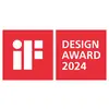 'Logo du Prix de Design iF 2024 avec texte blanc sur fond rouge.'