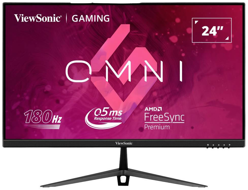 Moniteur de jeu ViewSonic avec écran de 24 pouces, taux de rafraîchissement de 180 Hz, temps de réponse de 0,5 ms et technologie AMD FreeSync Premium.