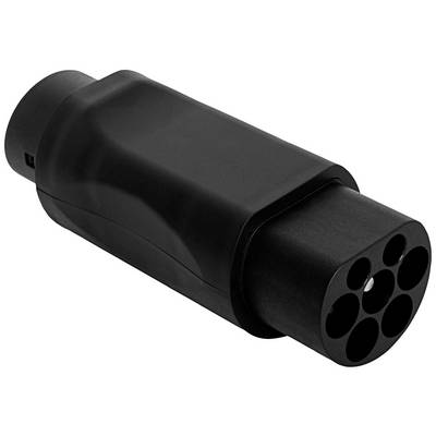 Prise noire pour station de recharge de véhicule électrique avec sept contacts ronds, compatible avec les câbles de charge courants.