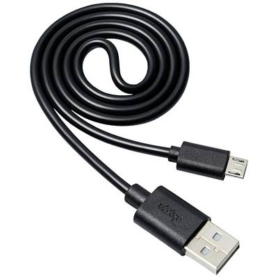 Un câble USB noir avec une grande fiche USB d'un côté et une fiche micro-USB de l'autre.