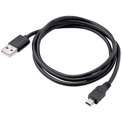 Câble USB noir avec connecteur USB-A standard sur un côté et connecteur Mini-USB sur l'autre côté, disposé en boucle.