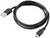 Câble USB noir avec connecteur USB-A standard sur un côté et connecteur Mini-USB sur l'autre côté, disposé en boucle.