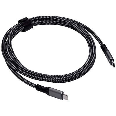 Un câble de charge USB-C avec gaine tressée, fiches USB-C aux deux extrémités.