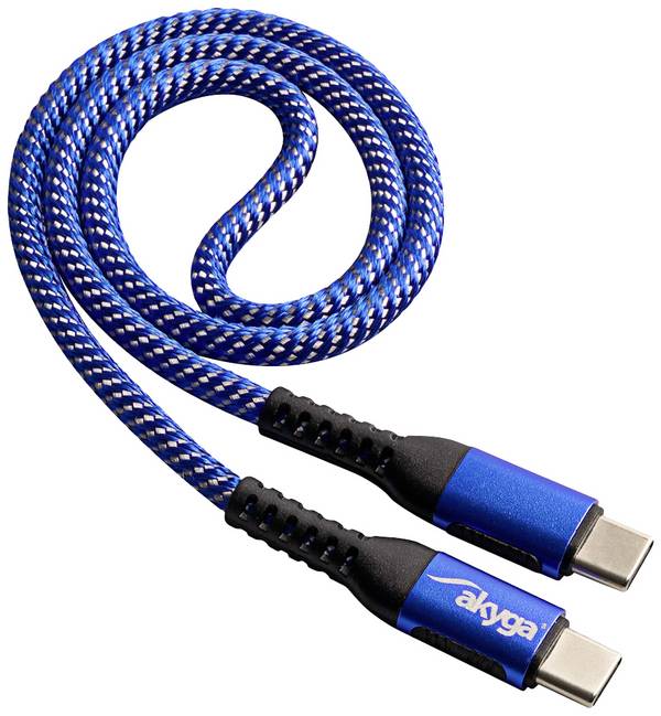 Akyga Câble USB  USB 2.0 USB-C® mâle, USB-C® mâle 0.50 m bleu gainé AK-USB-36