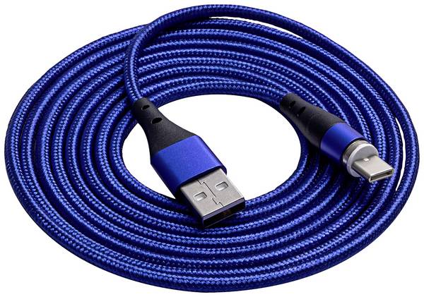 Akyga Câble USB USB-A mâle, USB-C® mâle 2.00 m bleu connecteur magnétique AK-USB-43