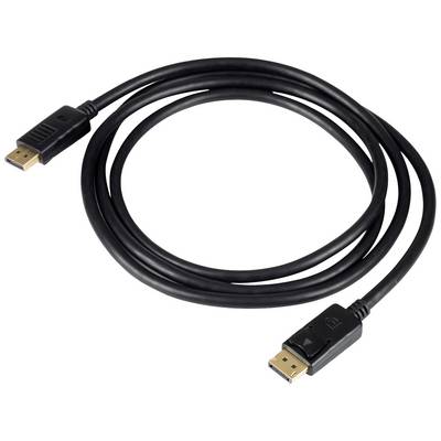 Un câble DisplayPort noir avec deux connecteurs, utilisé pour connecter un moniteur à un ordinateur.
