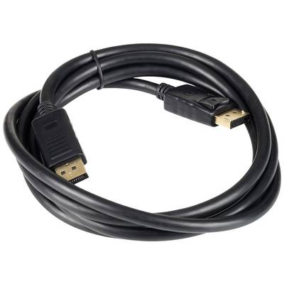 Un câble DisplayPort noir avec deux connecteurs dorés, adapté pour connecter des ordinateurs à des écrans ou des téléviseurs.
