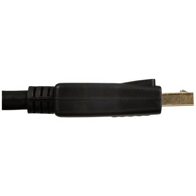 Un câble HDMI noir avec une fiche dorée en gros plan, montrant une vue détaillée de la connexion.