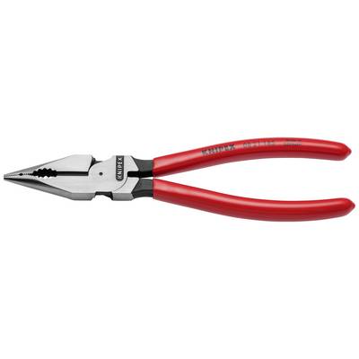 Pince coupante rouge avec tête argentée, utile pour saisir et couper des fils. Nom de marque 'Knipex' imprimé sur la poignée.