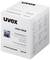 Emballage de lingettes de nettoyage 'uvex clear', lot de 100 pour verres de lunettes. Contient la marque uvex et le site web uvex.de.