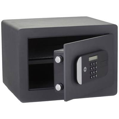 Un coffre-fort ouvert avec un clavier numérique digital sur la face avant, de couleur noire.