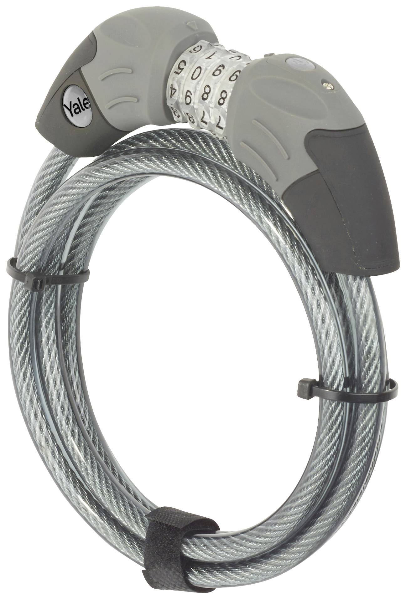 Cadenas à chiffres gris et noir avec câble en acier pour sécuriser les vélos.