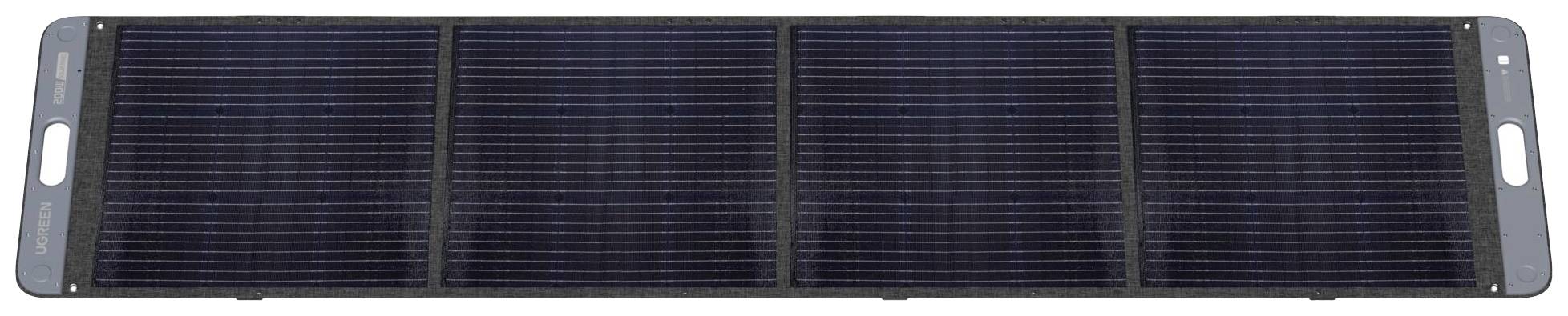 Un panneau solaire à quatre segments rectangulaires dans un boîtier métallique, adapté pour la production d'électricité à partir de la lumière solaire.