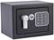 Coffre-fort de sécurité noir avec poignée tournante et clavier électronique, adapté pour la conservation d'objets de valeur.